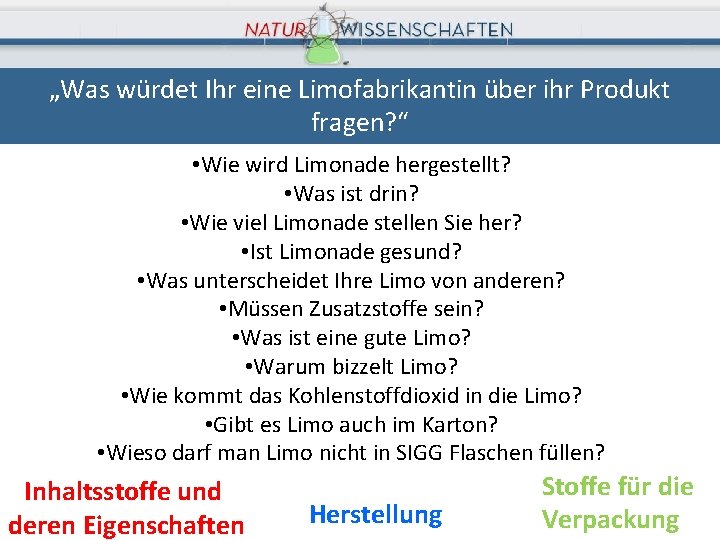 „Was würdet Ihr eine Limofabrikantin über ihr Produkt fragen? “ • Wie wird Limonade