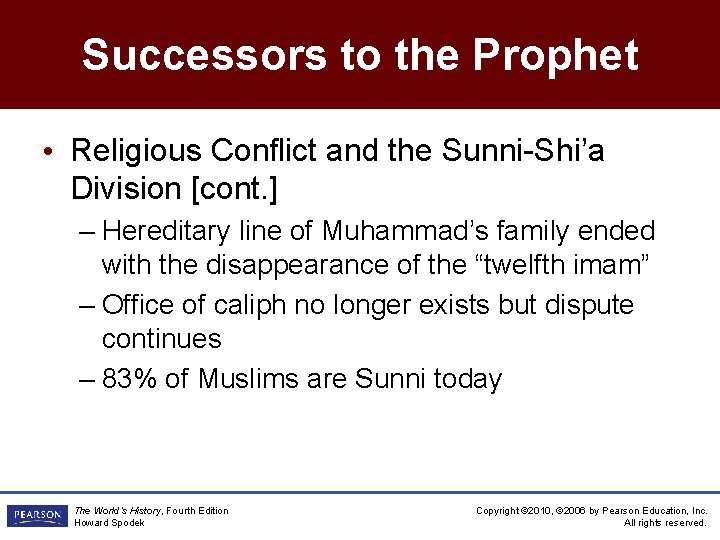 Successors to the Prophet • Religious Conflict and the Sunni-Shi’a Division [cont. ] –