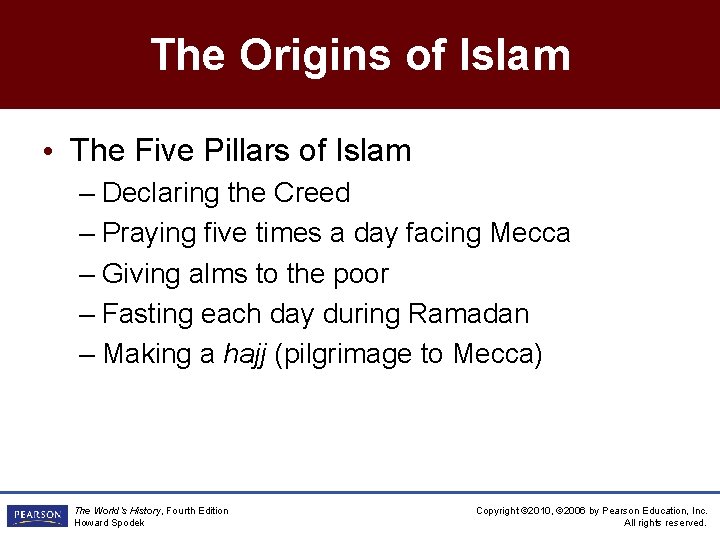 The Origins of Islam • The Five Pillars of Islam – Declaring the Creed