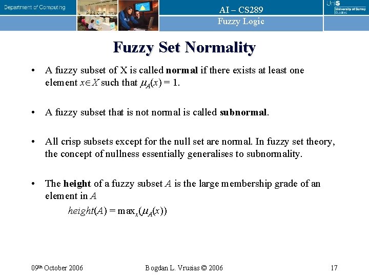 AI CS 289 Fuzzy Logic 2 09 th