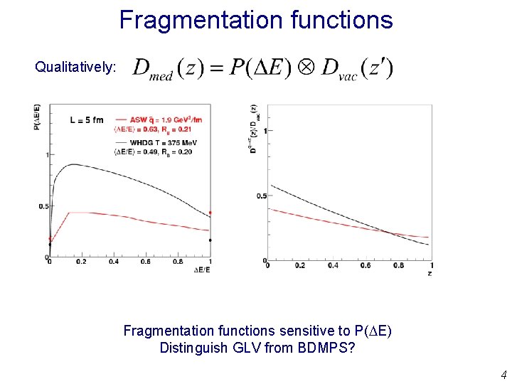 Fragmentation functions Qualitatively: Fragmentation functions sensitive to P(DE) Distinguish GLV from BDMPS? 4 