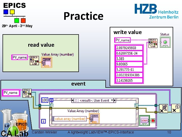 Practice 29 th April - 3 rd May write value read value event Carsten Practice 29 th April - 3 rd May write value read value event Carsten