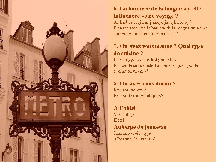 6. La barrière de la langue a-t-elle influencée votre voyage ? Ar kalbos barjeras