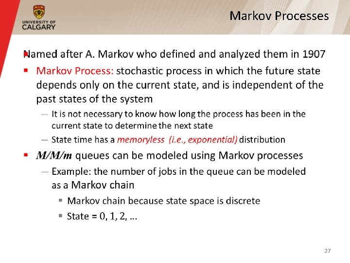 Markov Processes § 27 Markov Processes § 27