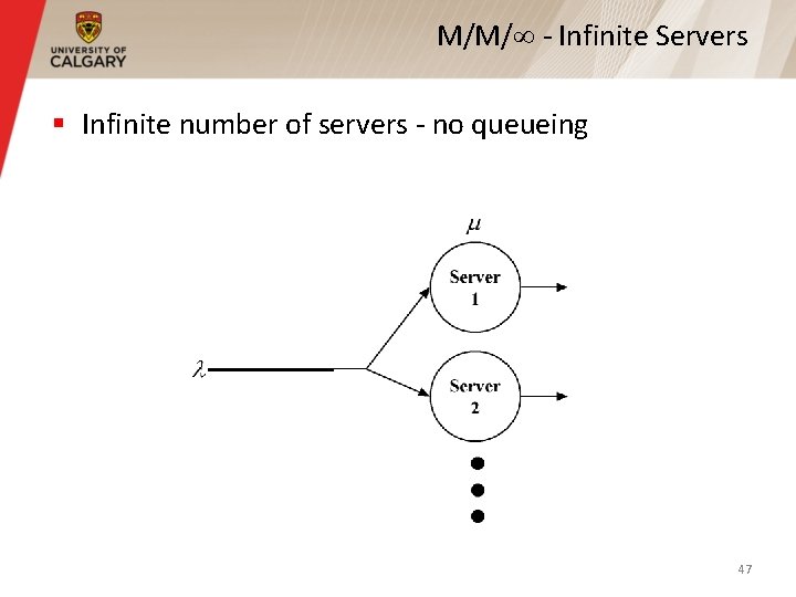 M/M/ - Infinite Servers § Infinite number of servers - no queueing 47 M/M/ - Infinite Servers § Infinite number of servers - no queueing 47