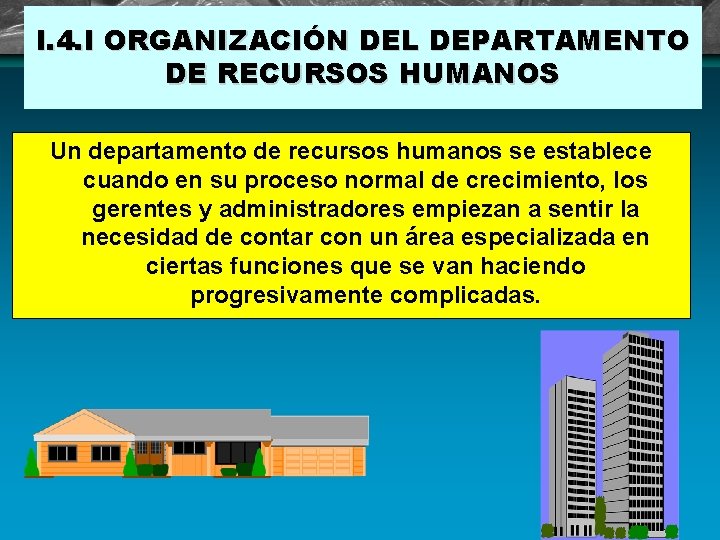 I. 4. I ORGANIZACIÓN DEL DEPARTAMENTO DE RECURSOS HUMANOS Un departamento de recursos humanos