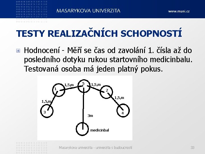 TESTY REALIZAČNÍCH SCHOPNOSTÍ Hodnocení - Měří se čas od zavolání 1. čísla až do