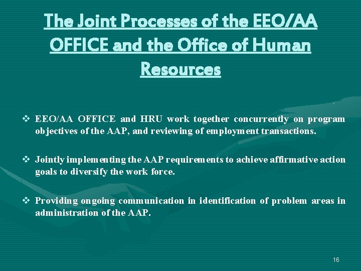 The Joint Processes of the EEO/AA OFFICE and the Office of Human Resources v The Joint Processes of the EEO/AA OFFICE and the Office of Human Resources v