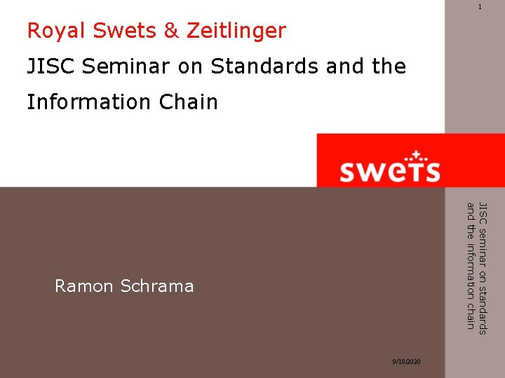 1 Royal Swets & Zeitlinger JISC Seminar on Standards and the Information Chain JISC