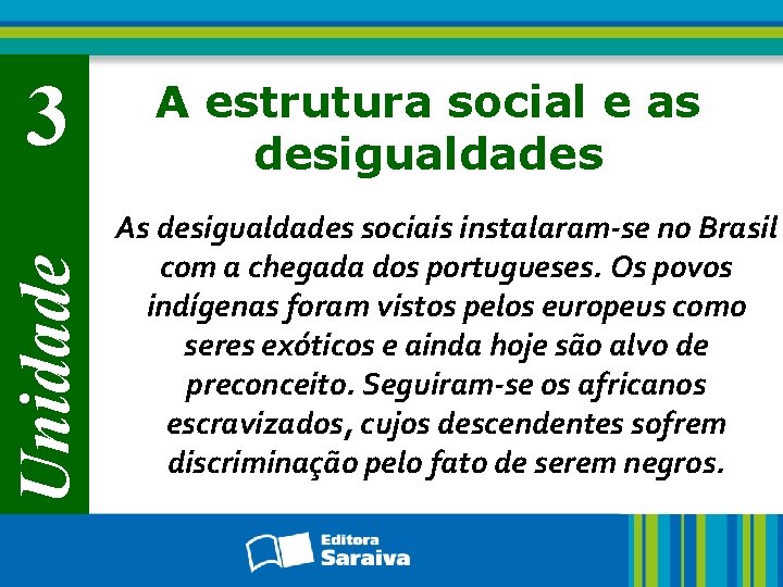 Unidade 3 A estrutura social e as desigualdades As desigualdades sociais instalaram-se no Brasil