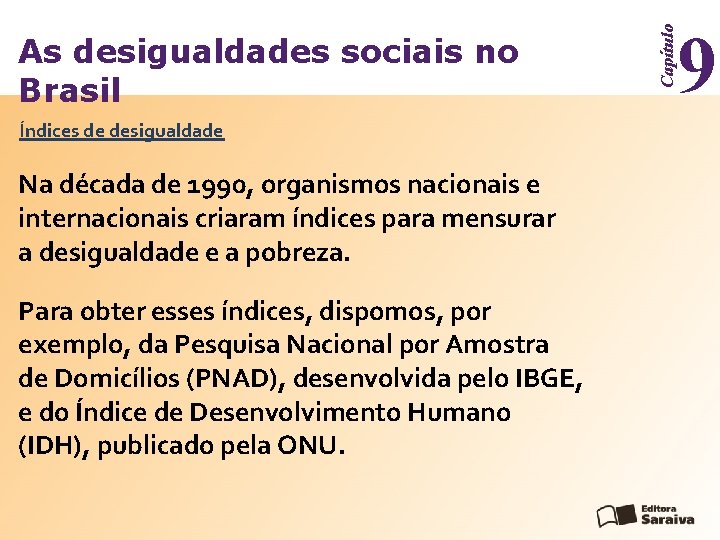 Índices de desigualdade Na década de 1990, organismos nacionais e internacionais criaram índices para