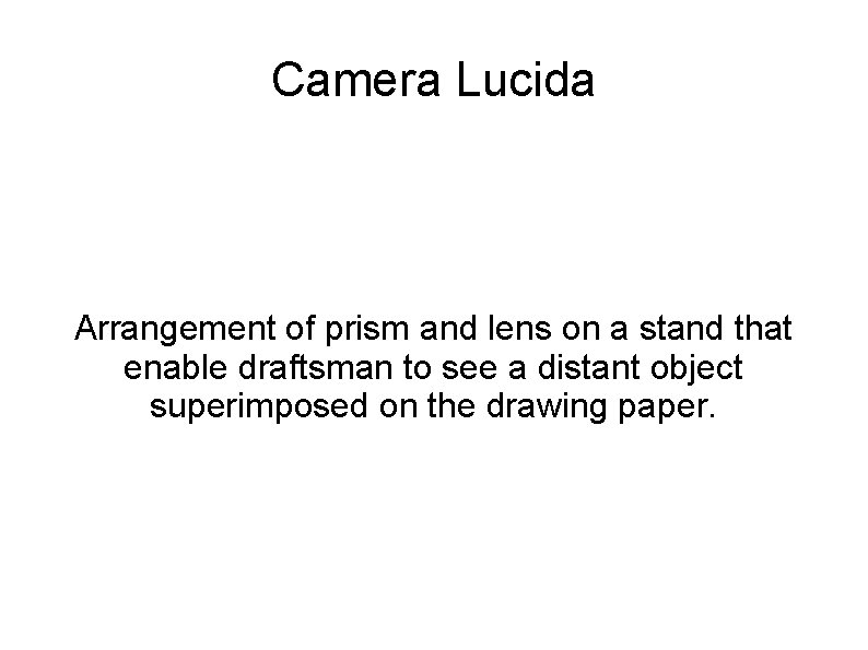 Camera Lucida Arrangement of prism and lens on a stand that enable draftsman to