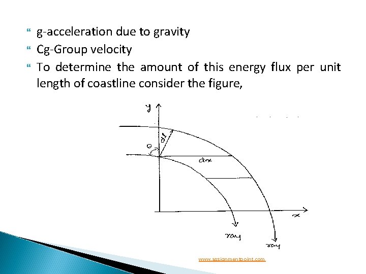  g-acceleration due to gravity Cg-Group velocity To determine the amount of this energy