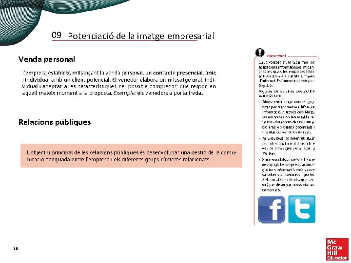 09 Potenciació de la imatge empresarial Venda personal Relacions públiques 18 