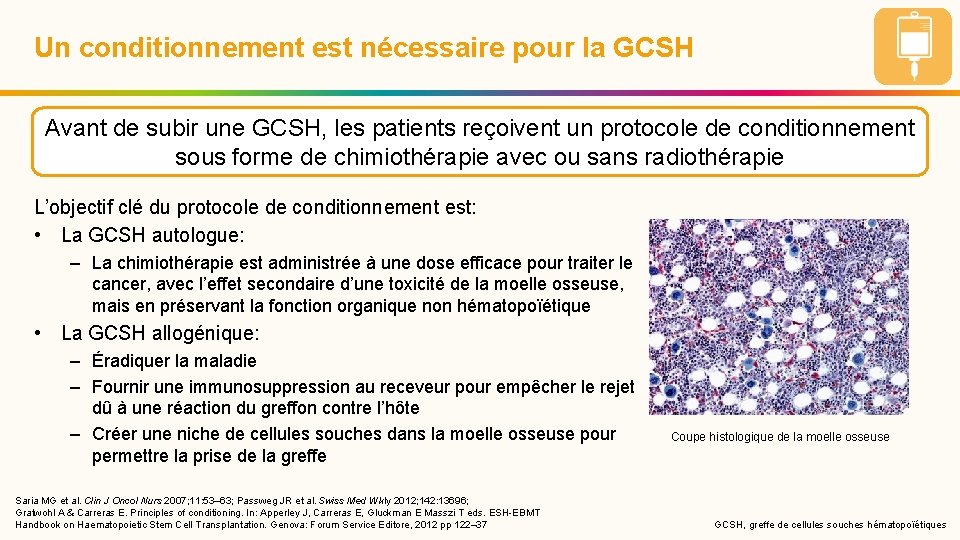 Un conditionnement est nécessaire pour la GCSH Avant de subir une GCSH, les patients