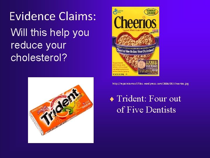 Evidence Claims: Will this help you reduce your cholesterol? http: //repairstemcell. files. wordpress. com/2009/05/cheerios. Evidence Claims: Will this help you reduce your cholesterol? http: //repairstemcell. files. wordpress. com/2009/05/cheerios.