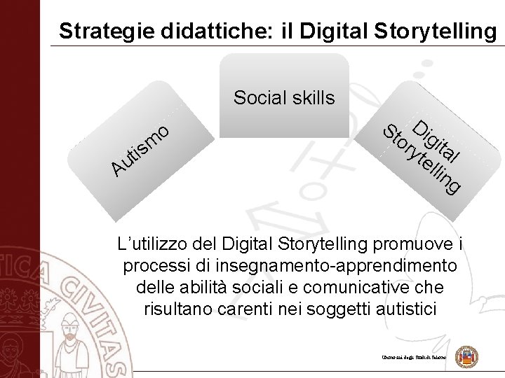 Strategie didattiche: il Digital Storytelling Social skills o ism t u A St Dig