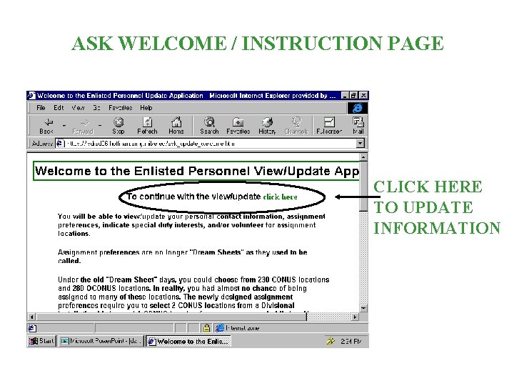 ASK WELCOME / INSTRUCTION PAGE CLICK HERE TO UPDATE INFORMATION 