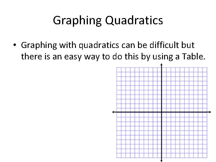 Graphing Quadratics • Graphing with quadratics can be difficult but there is an easy