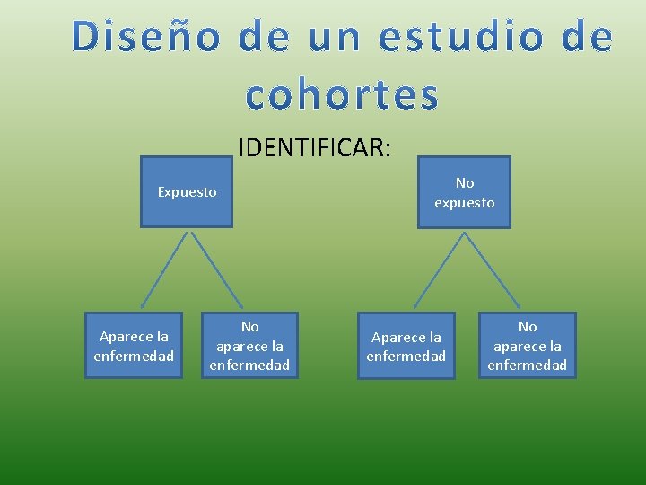 IDENTIFICAR: Expuesto Aparece la enfermedad No aparece la enfermedad No expuesto Aparece la enfermedad