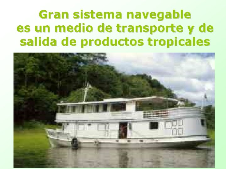 Gran sistema navegable es un medio de transporte y de salida de productos tropicales