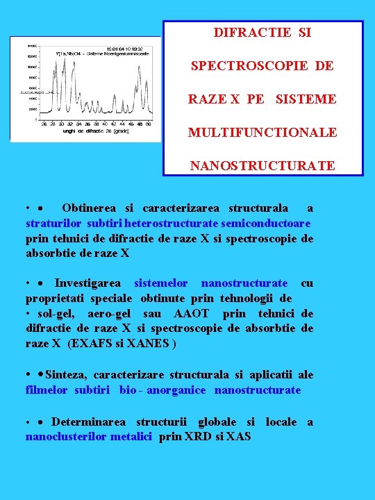 DIFRACTIE SI SPECTROSCOPIE DE RAZE X PE SISTEME MULTIFUNCTIONALE NANOSTRUCTURATE • · Obtinerea si