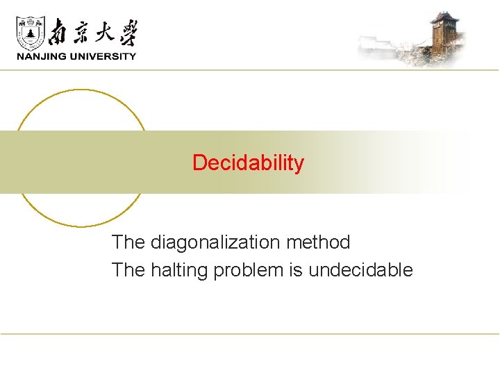 Decidability The diagonalization method The halting problem is undecidable 