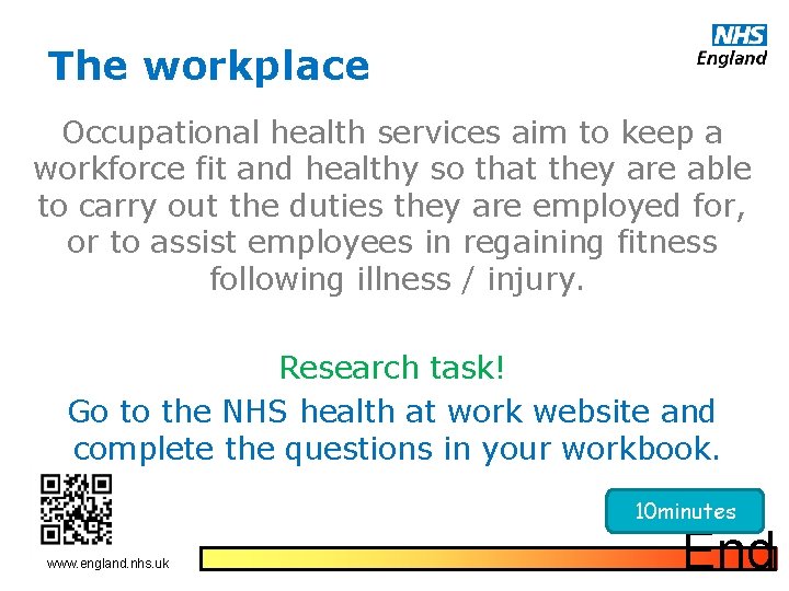 The workplace Occupational health services aim to keep a workforce fit and healthy so