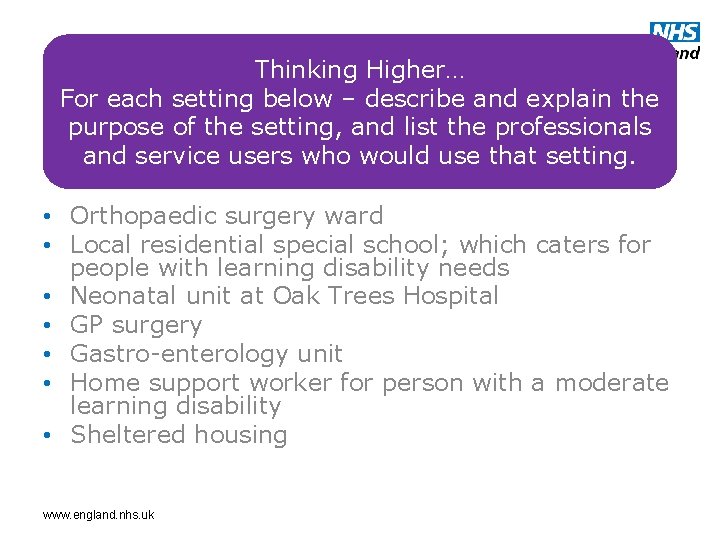 Thinking Higher… Eye onsetting the below exam… For each – describe and explain the