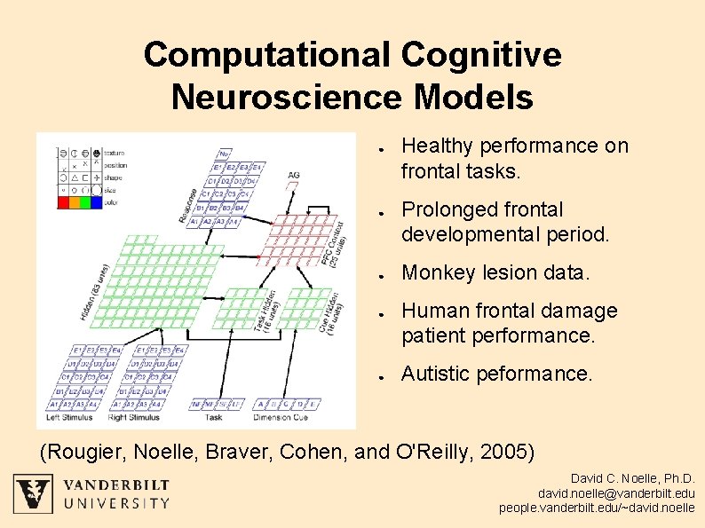 Computational Cognitive Neuroscience Models ● ● ● Healthy performance on frontal tasks. Prolonged frontal