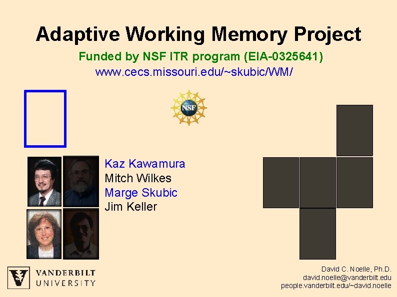 Adaptive Working Memory Project Funded by NSF ITR program (EIA-0325641) www. cecs. missouri. edu/~skubic/WM/