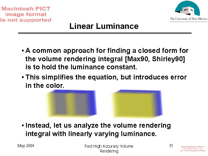 Linear Luminance • A common approach for finding a closed form for the volume
