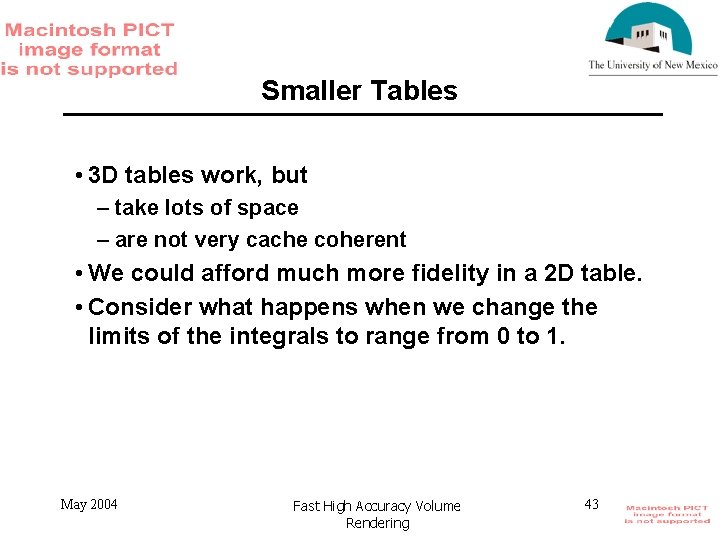 Smaller Tables • 3 D tables work, but – take lots of space –