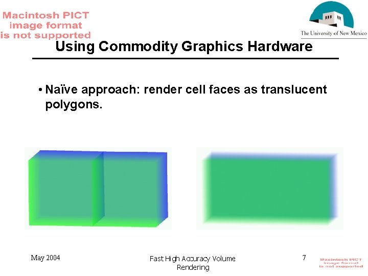 Using Commodity Graphics Hardware • Naïve approach: render cell faces as translucent polygons. May