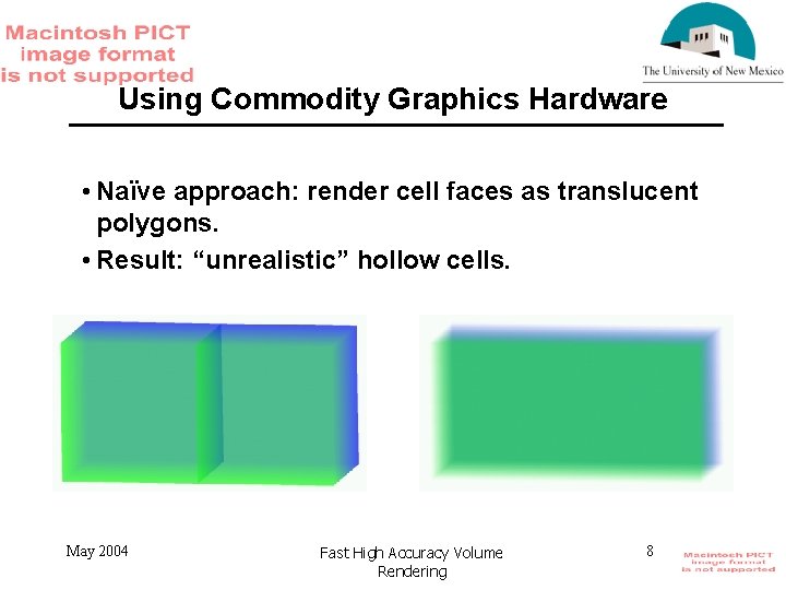 Using Commodity Graphics Hardware • Naïve approach: render cell faces as translucent polygons. •