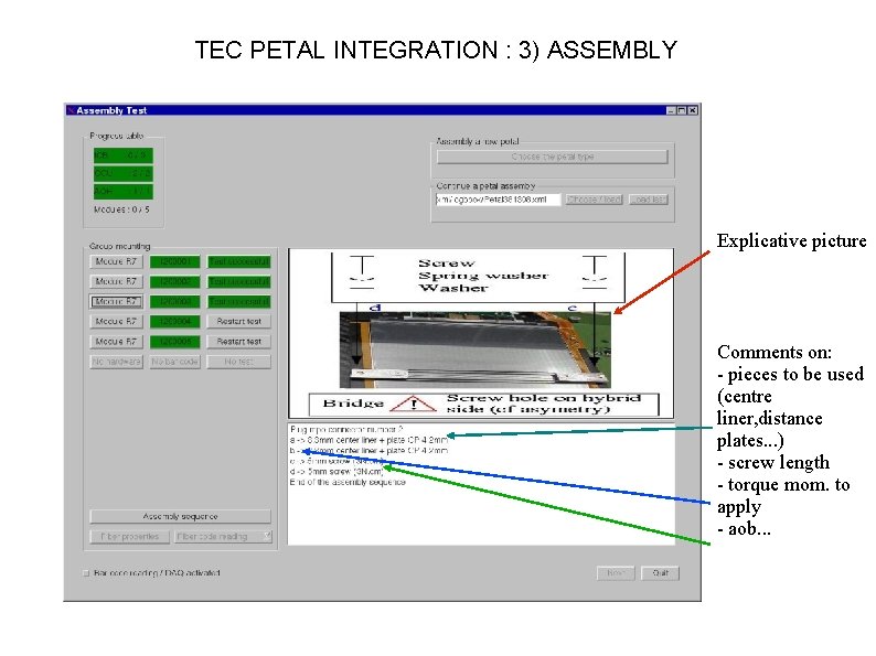 TEC PETAL INTEGRATION : 3) ASSEMBLY Explicative picture Comments on: - pieces to be