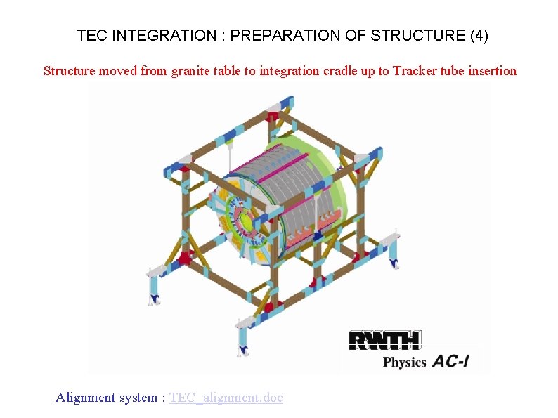 TEC INTEGRATION : PREPARATION OF STRUCTURE (4) Structure moved from granite table to integration TEC INTEGRATION : PREPARATION OF STRUCTURE (4) Structure moved from granite table to integration