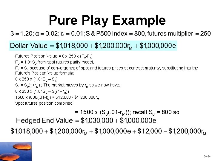 Pure Play Example Futures Position Value = 6 x 250 x (F 0 -F