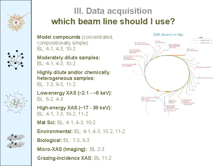 III. Data acquisition which beam line should I use? Model compounds (concentrated, compositionally simple): III. Data acquisition which beam line should I use? Model compounds (concentrated, compositionally simple):
