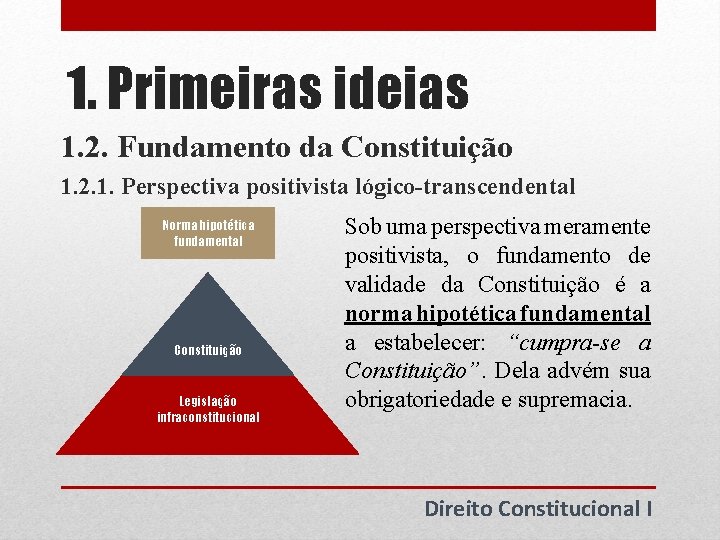 1. Primeiras ideias 1. 2. Fundamento da Constituição 1. 2. 1. Perspectiva positivista lógico-transcendental 1. Primeiras ideias 1. 2. Fundamento da Constituição 1. 2. 1. Perspectiva positivista lógico-transcendental