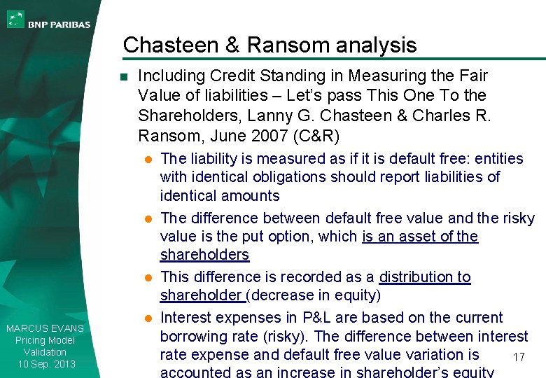 Chasteen & Ransom analysis n Including Credit Standing in Measuring the Fair Value of