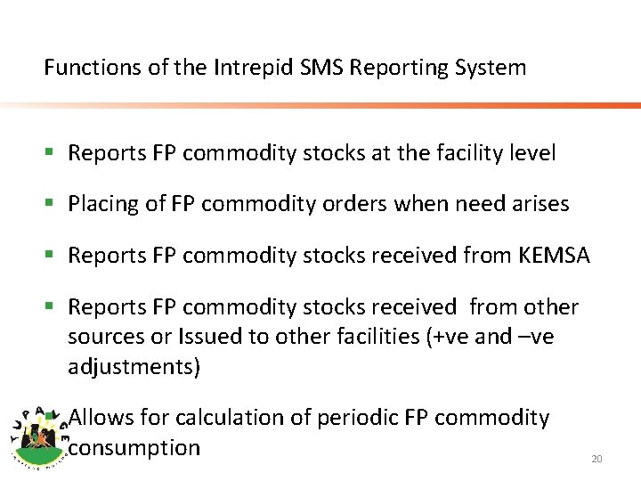 Functions of the Intrepid SMS Reporting System § Reports FP commodity stocks at the