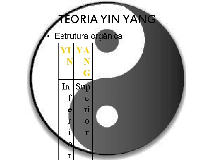 TEORIA YIN YANG • Estrutura orgânica: YI YA N N G In Sup f