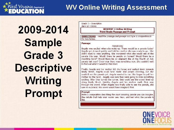 WV Online Writing Assessment 2009 -2014 Sample Grade 3 Descriptive Writing Prompt WV Online Writing Assessment 2009 -2014 Sample Grade 3 Descriptive Writing Prompt