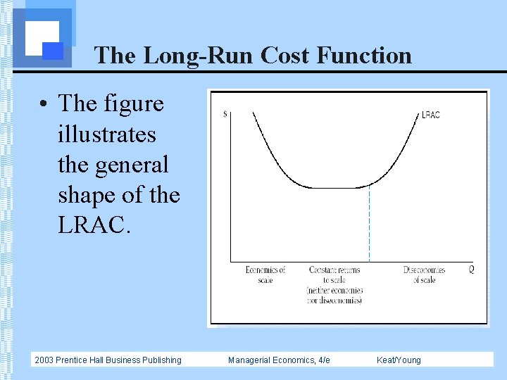 The Long-Run Cost Function • The figure illustrates the general shape of the LRAC.