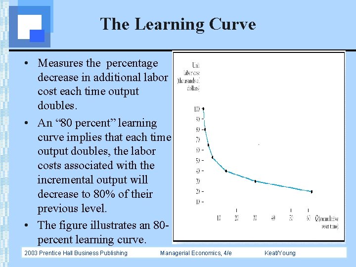 The Learning Curve • Measures the percentage decrease in additional labor cost each time