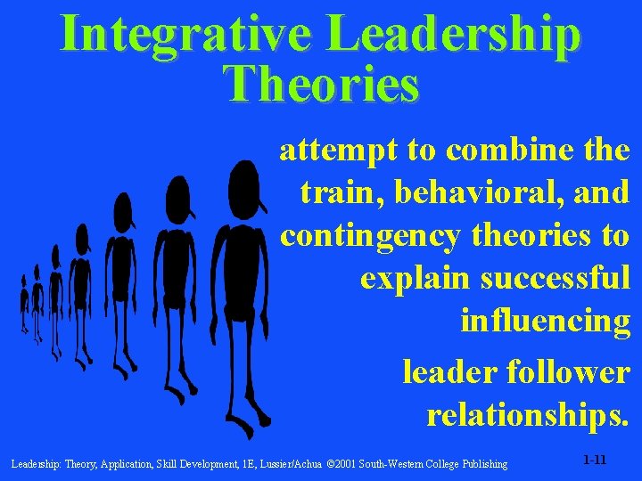 Integrative Leadership Theories attempt to combine the train, behavioral, and contingency theories to explain