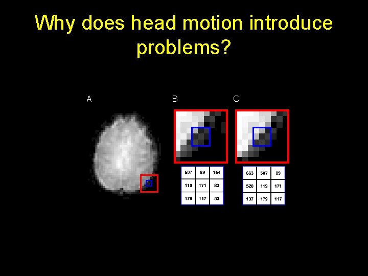 Why does head motion introduce problems? A B C 