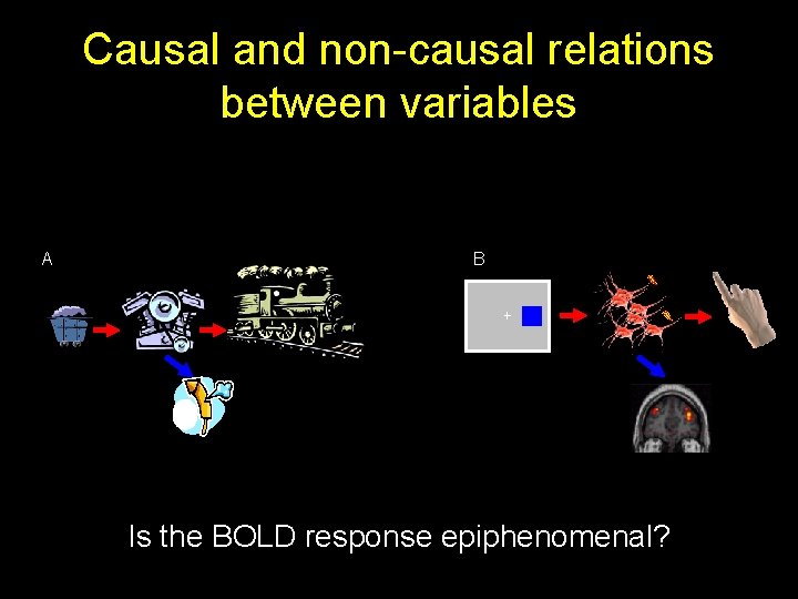 Causal and non-causal relations between variables A B Is the BOLD response epiphenomenal? 