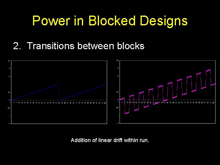 Power in Blocked Designs 2. Transitions between blocks Addition of linear drift within run.